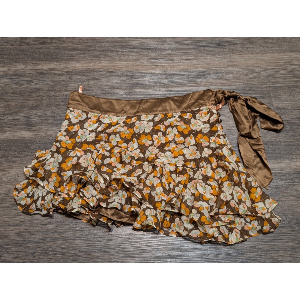 Abercrombie & Fitch Silk Floral Tiered Ruffle Mini Skirt Womens 2 Brown‎ Y2K NWT